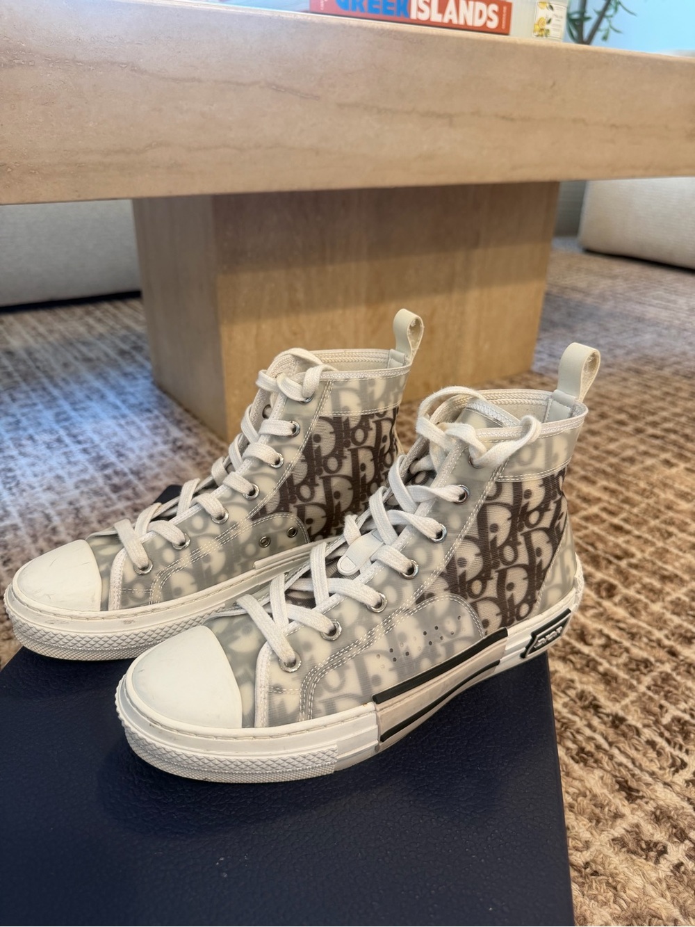 Christian Dior B23 Grey and White High-Top Oblique Canvas Sneakers